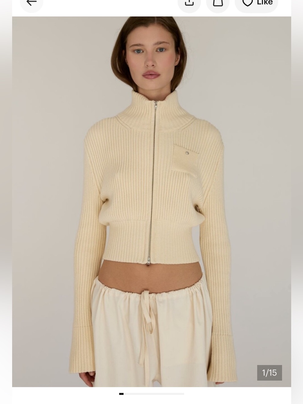 Orseund Iris The Weekday Zip-Up Cream Small New Cashmere Blend